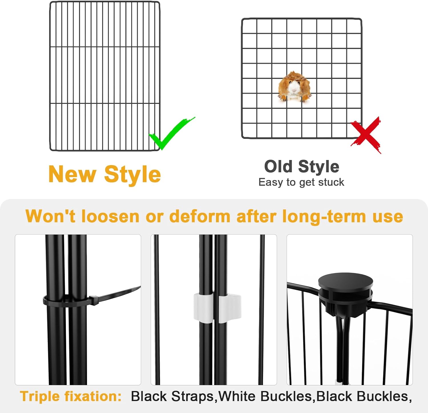 Tresbro Guinea Pig Cage with Top Cover & 12 Panels, Triple Fixing Measures Small Animal Playpen with Waterproof PVC Liner & One-Motion Hooks, 48 x 24 x 16 C&C Grids Cage for Bunny, Hedgehog, Hamster