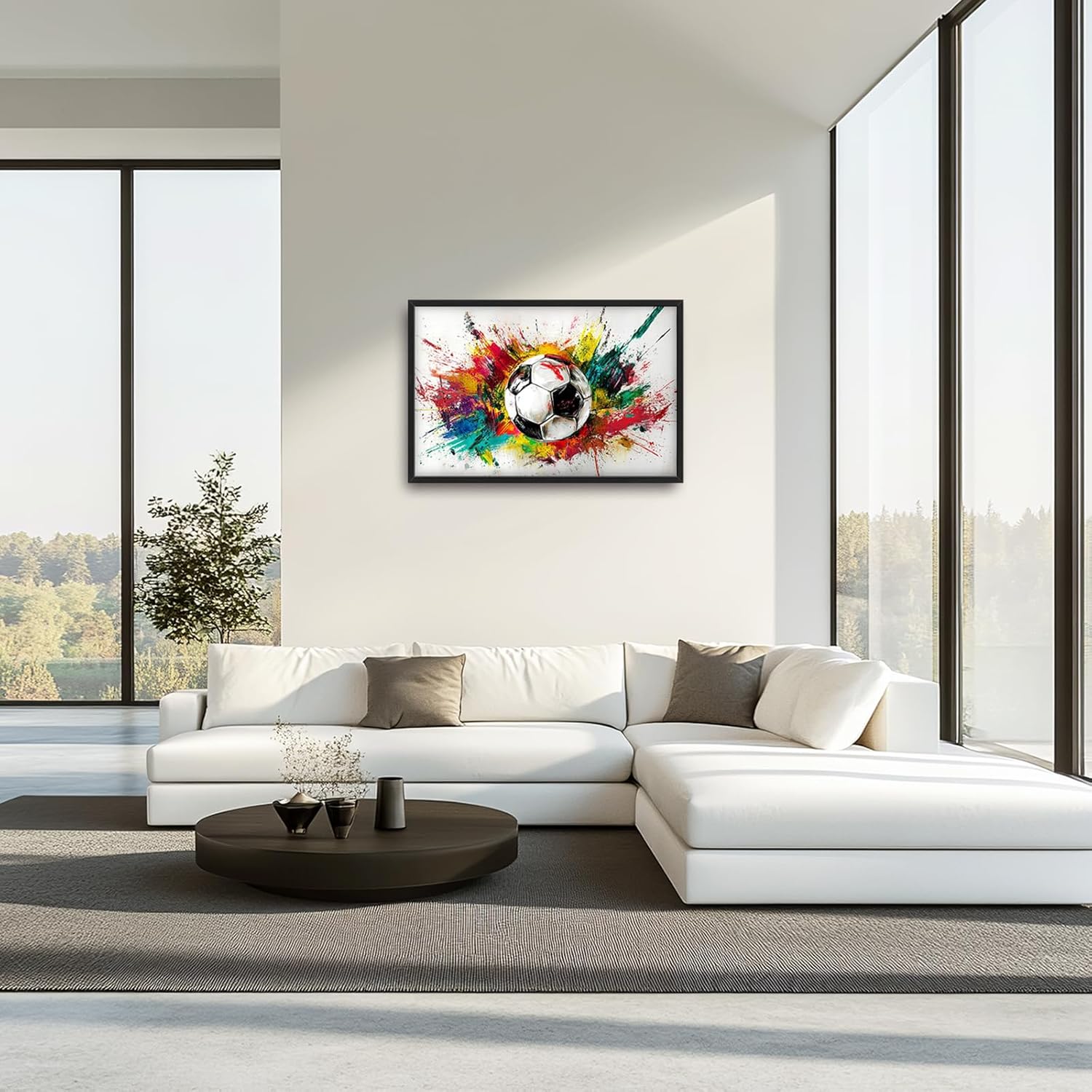 Extra Large Framed Soccer Wall Art,Oversized Colorful Graffiti Sport Ball Wall Decor Pictures for Living Room,Canvas Print Painting Modern Artwork Bedroom Office Bathroom Home Decor 36L x24W