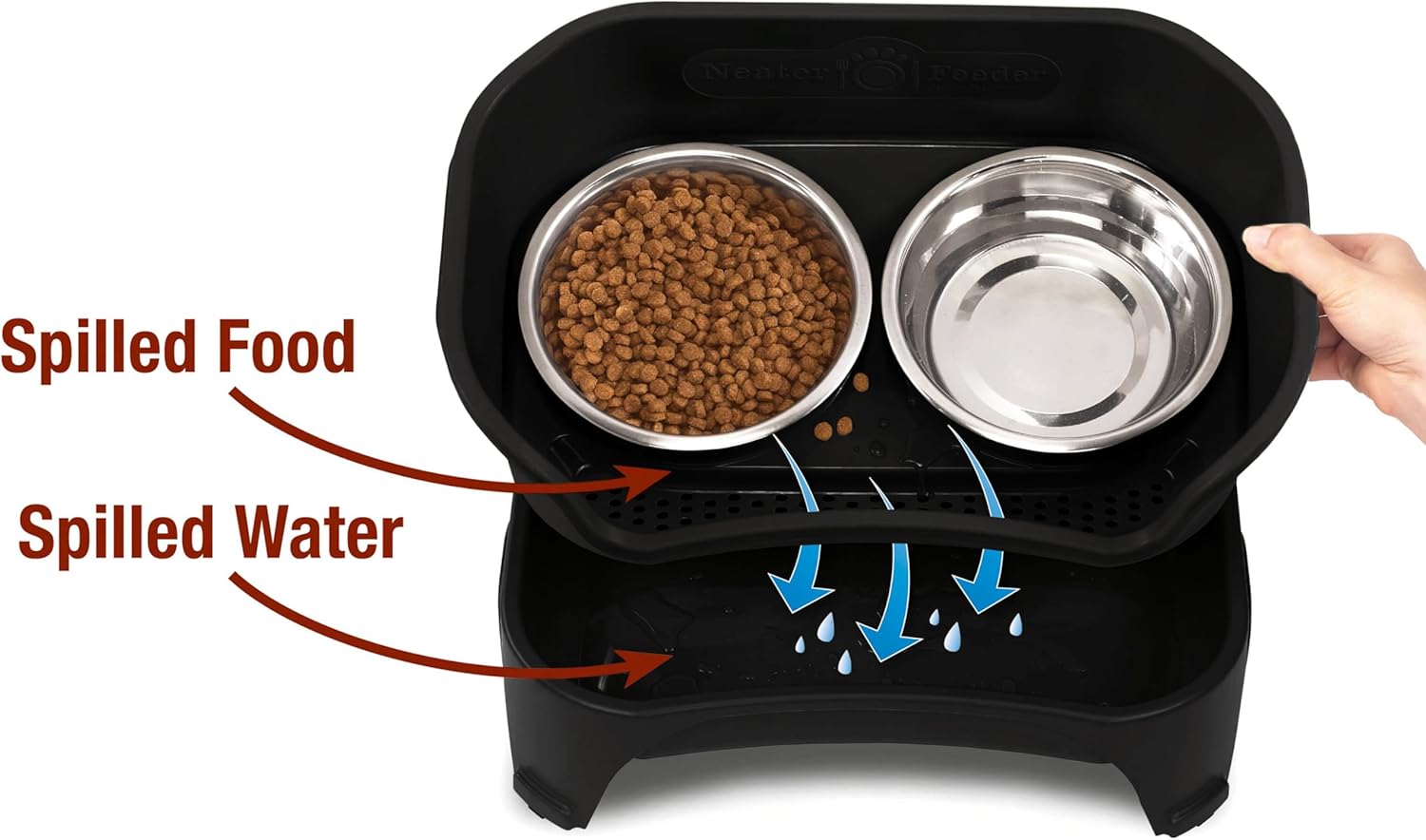 Neater Feeder Express Mess Proof Dog Bowls Elevated for Medium to Large Sized Breed, No Spill Raised Dog Food Bowl Stand, Stainless Steel Food and Water Bowl Set, Pet Dish Feeding Station, Black