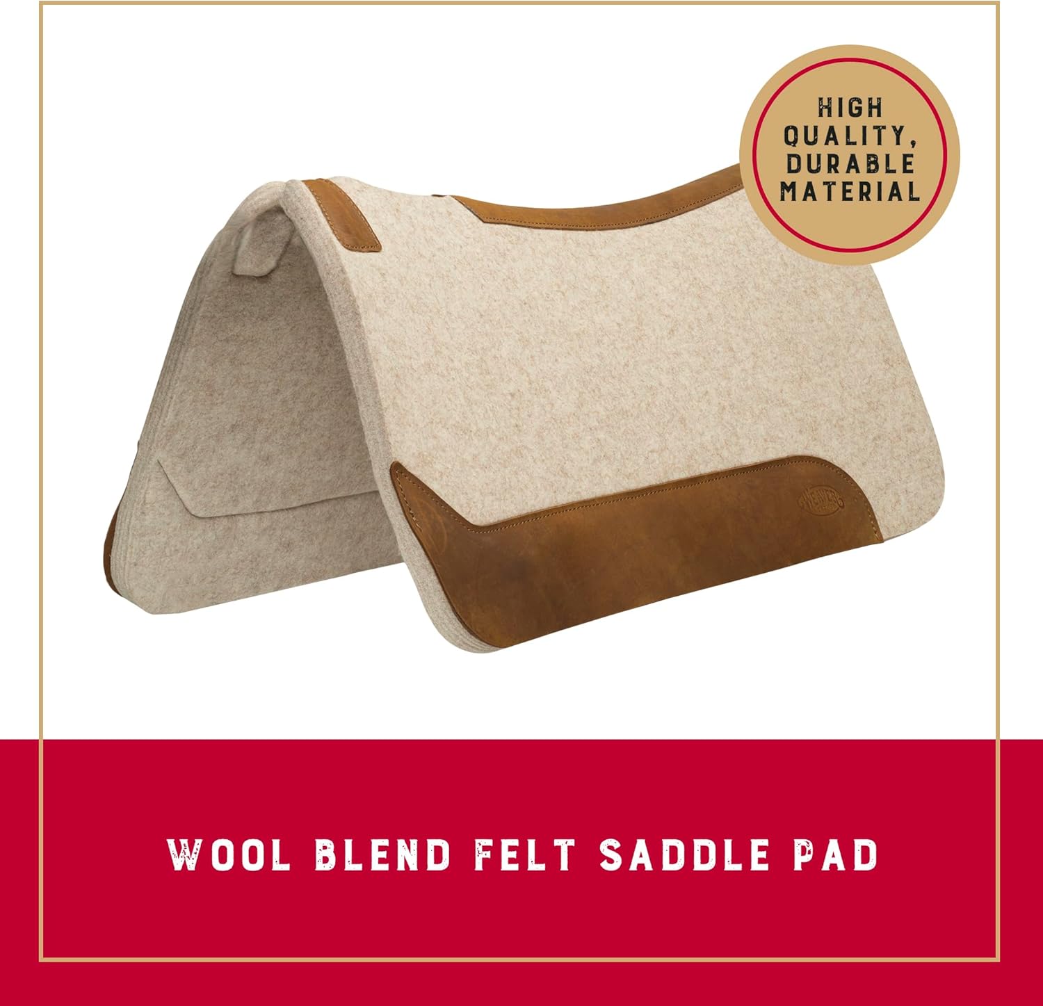 Weaver Equine 30" x 30" Contoured Wool Blend Felt Horse Saddle Pad, Shock Absorbing Western Saddle Pad for Protection, Durable Equine Supplies, Tan