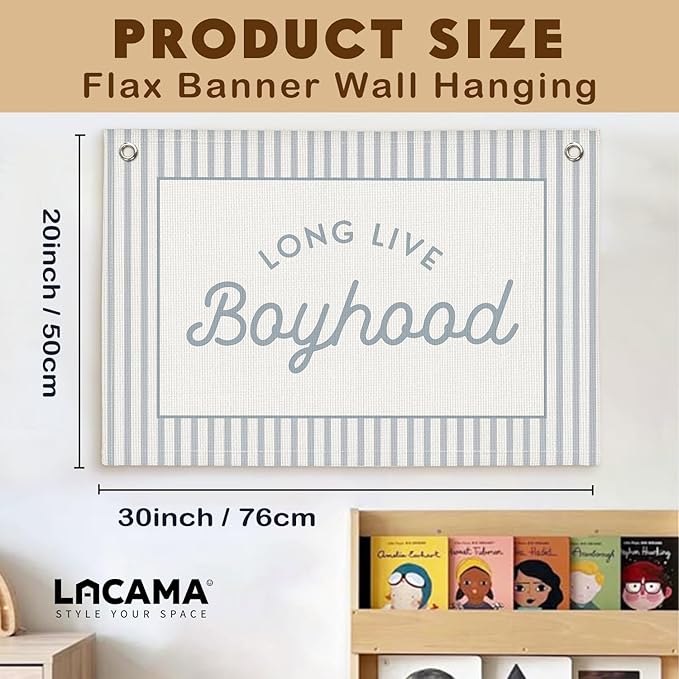 Lacama Long Live Boyhood Boys Room Decor, Boy Nursery Decor, Linen Banner Wall Hanging Canvas Banner Flag Decor for Toddler Boy Room Nursery 30x20 Inch