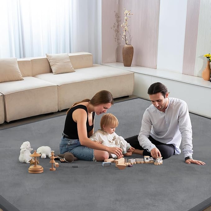 Baby Play Mat for Floor Tummy Time Mat Nursery Muscle Area Rug Playroom Rug Tatami 59"*59" Memory Foam 1.3" Thick Crawling For Babies,Toddlers, Infants, Kids,Floor(Grey)