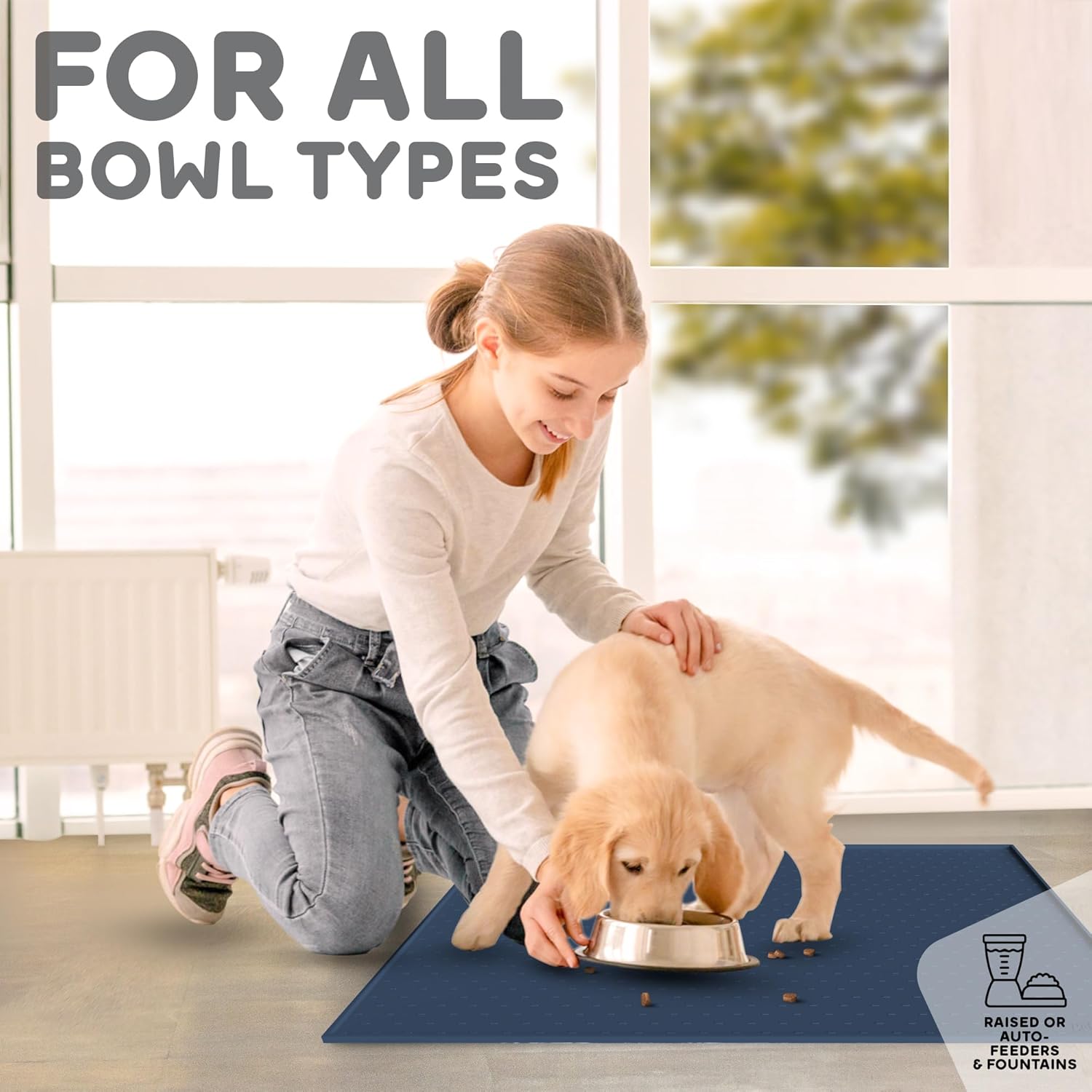Dog Food Mat - Raised Edges Dogs Mat for Food and Water Prevent Spill, Waterproof Cat Food Mats Protect Floors, Easy Clean Dog Bowl Mats for Food and Water, Silicone Pet Food Tray