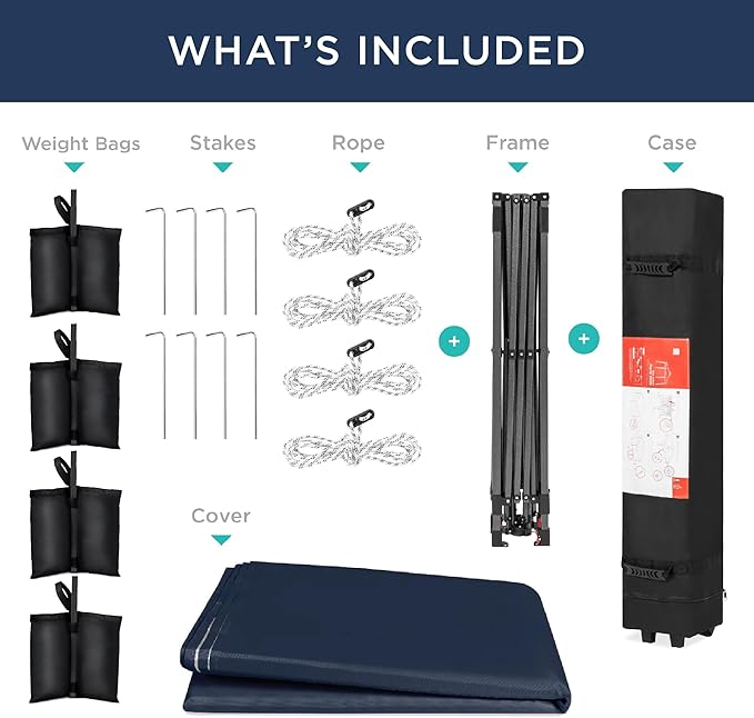 Best Choice Products 12x12ft 1-Person Setup Pop Up Canopy Tent Instant Portable Shelter w/ 1-Button Push, Case, 4 Weight Bags - Navy Blue