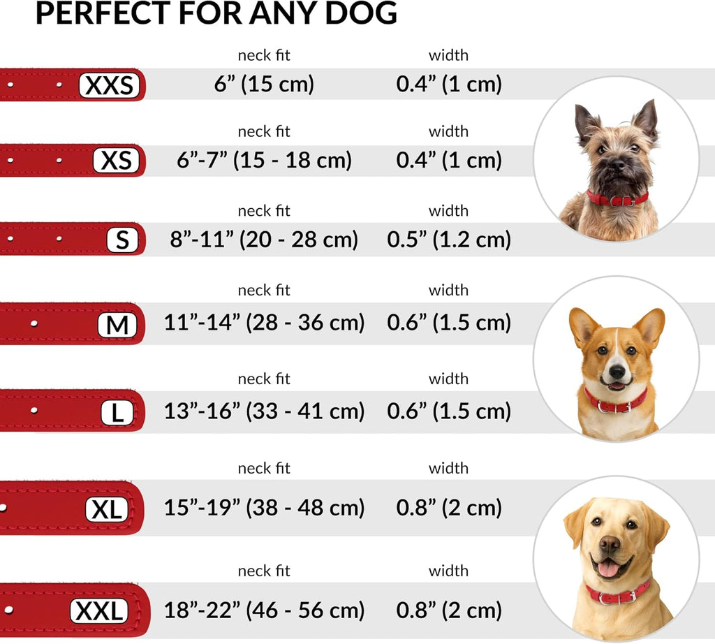 CollarDirect Rolled Leather Dog Collar, Soft Padded Round Puppy Collar, Handmade Genuine Leather Collar Dog Small Large Cat Collars 13 Colors (6-7 Inch, Red Smooth)