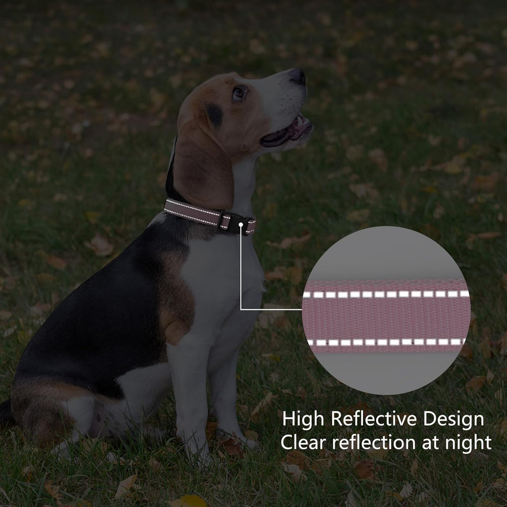 Reflective Dog Collar Padded with Soft Neoprene Breathable Quick Release Basic Dog Collars for Puppy Extra Small Dogs Pink Girl
