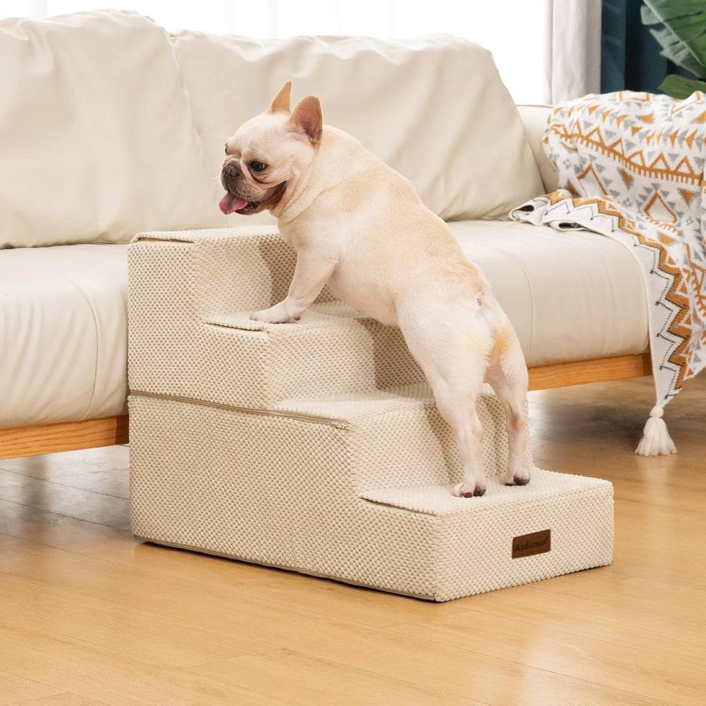 Dog Stairs for Bed 18.5" H, 4-Step Dog Steps for Small Dogs and Cats, Indoor Non-Slip Balanced Pet Stairs are Suitable for Puppy, Older Cat,Beige