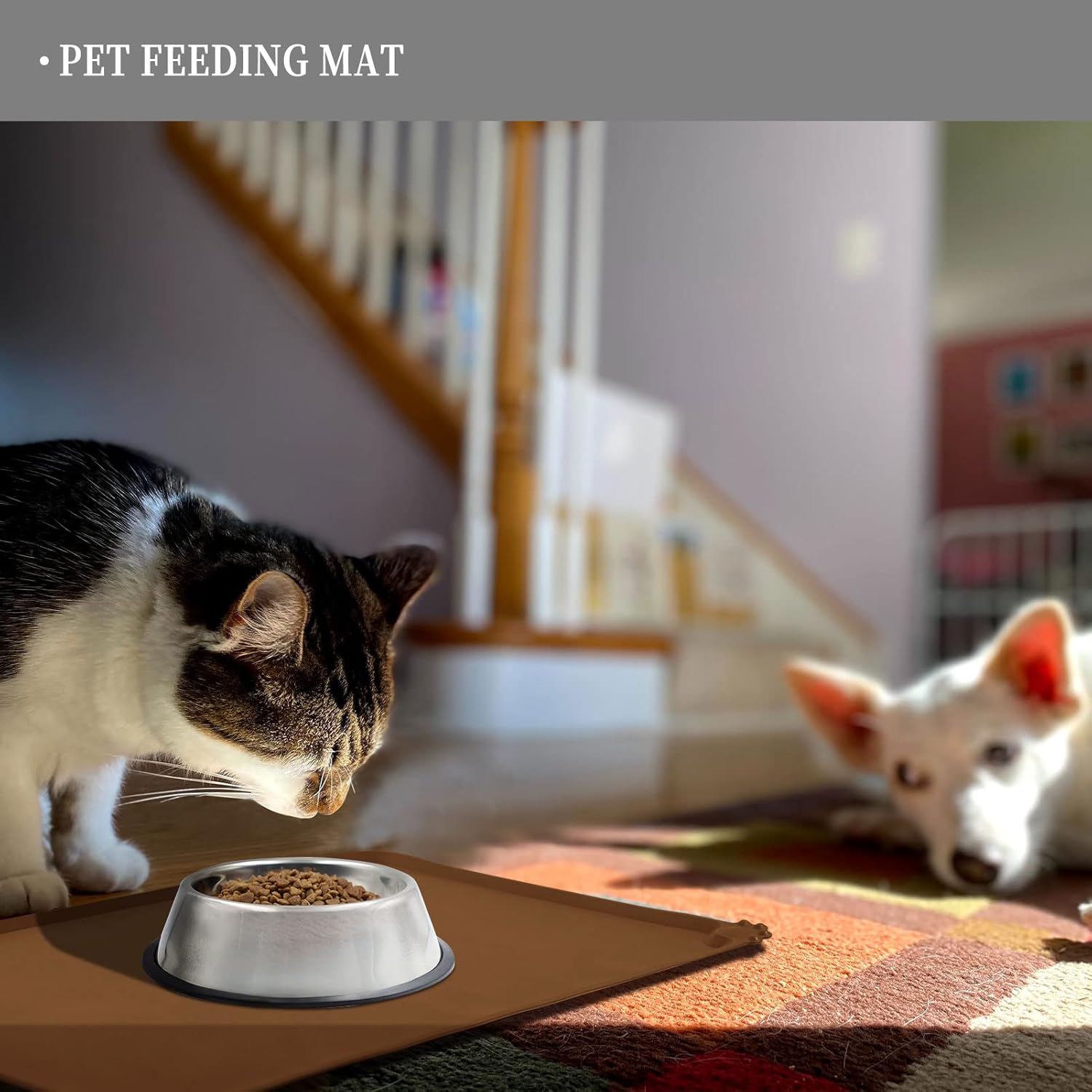 Waterproof Pet Feeding Mat with High Raised Edges, Heavier and Thicker Placemats for Cat Dog Water Bowl with BPA Free, Dogs Cats Food Mats for Messy Drinkers to Prevent Spill and Protect Floors