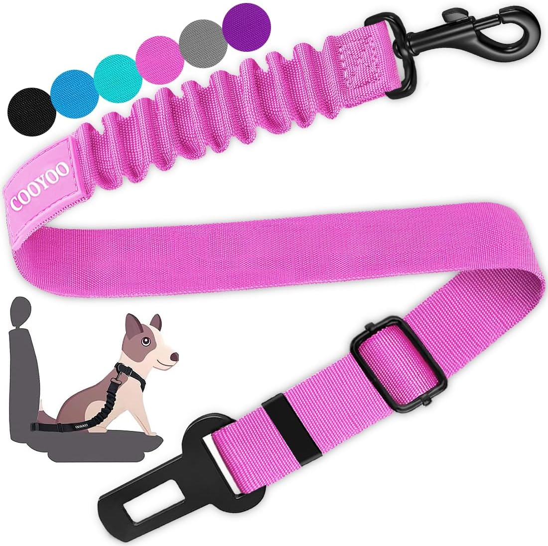 COOYOO Dog Seat Belt, Durability Retractable Dog Car Harness Adjustable Dog Seat Belt for Vehicle Nylon Pet Safety Seat Belts Heavy Duty & Elastic