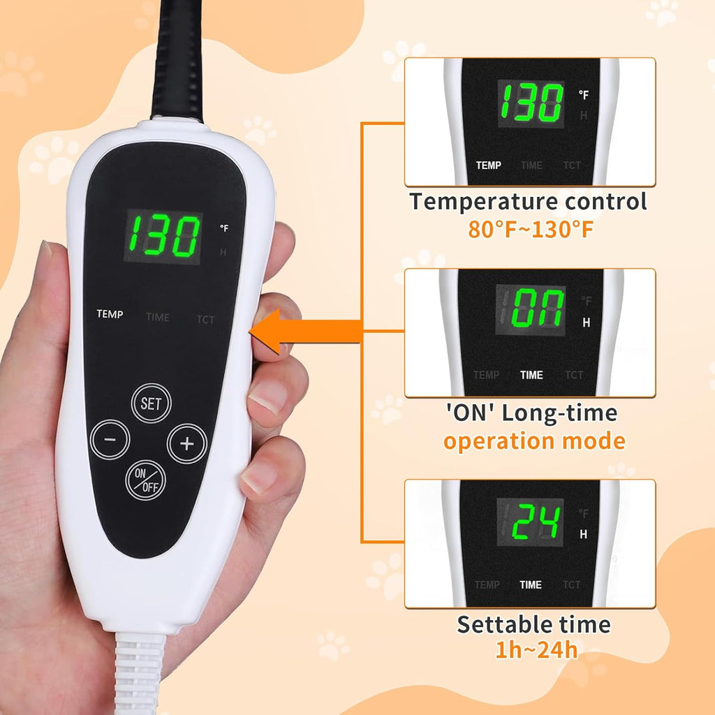 Dog Heating Pad，47×30 in Waterproof PVC Large Heating Pad for Dogs，Smart Thermostat Heated Dog House，Reinforced Interface + Wire Rope Whelping Box for Dogs,Plush Fabric Cover-Apricot