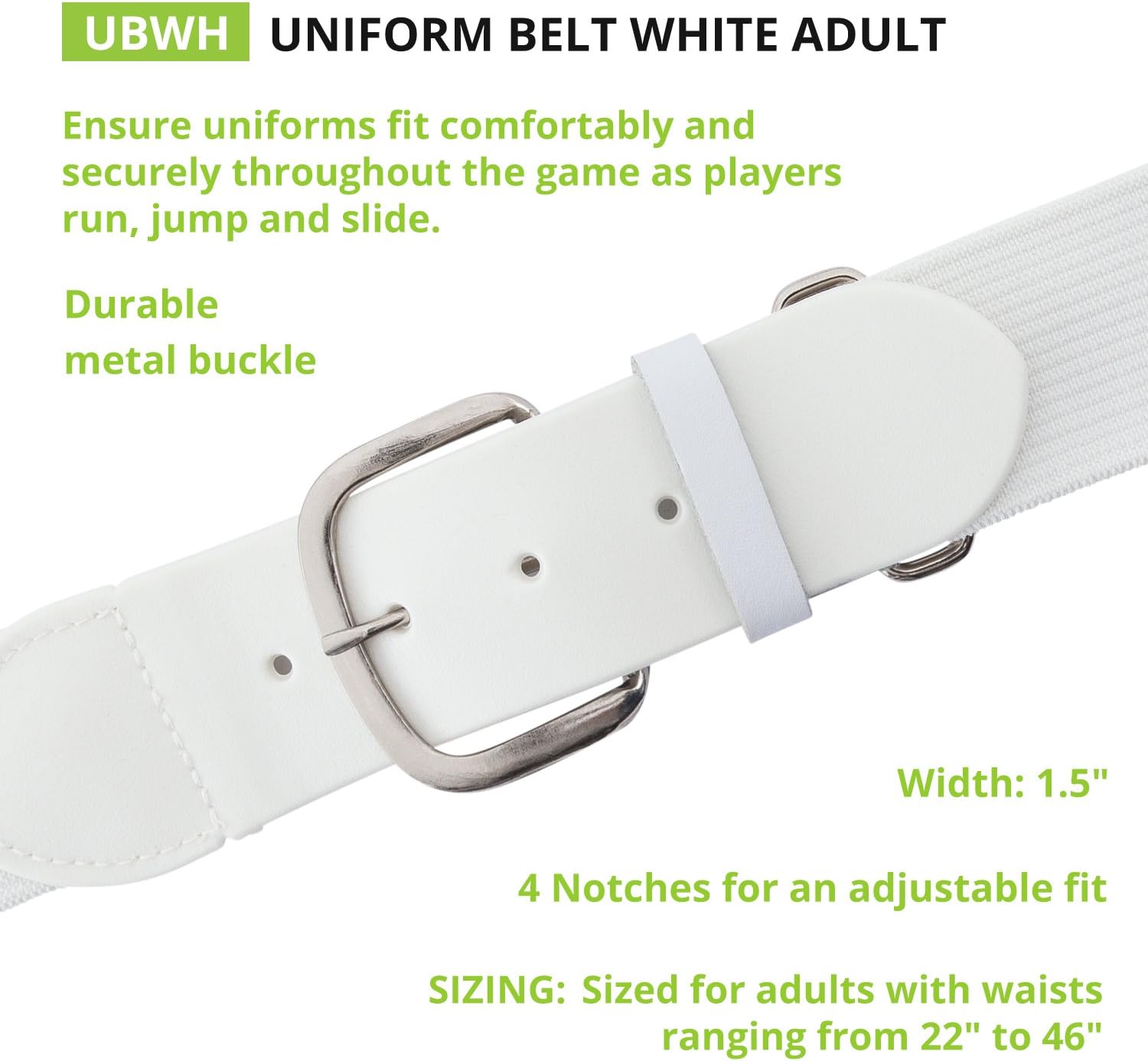 Champion Sports Baseball/Softball Uniform Belt, Comfort Stretch Fit Durable Syntex Tab - Youth & Adult Sizes, Multiple Colors