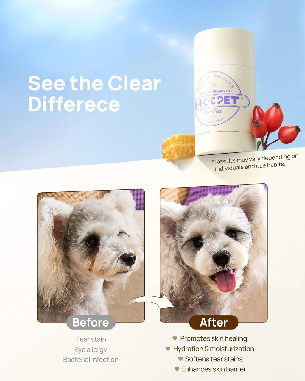 HICC PET Eye Balm for Dogs & Cats, Vet-Recommended Dog Eye Infection Treatment Gently Remove Tear Stain, Debris, Discharge, Crust - Hypoallergenic Pet Eye Cream Cleaner for Wrinkle, Face - 0.53 oz