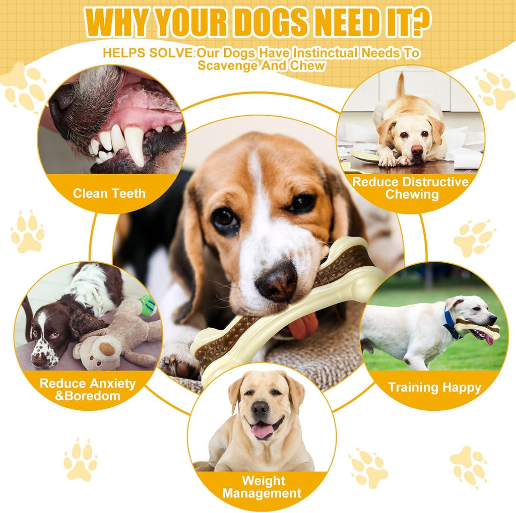 Sosation 6 Pcs Dog Toys for Aggressive Chewers Nylon Beef Flavor Bones Tough Puppy Teething Toys Puppy Chew Bones for Large Medium Small Breed Dogs Puppies Pets Chew Toys(Small Medium Large)