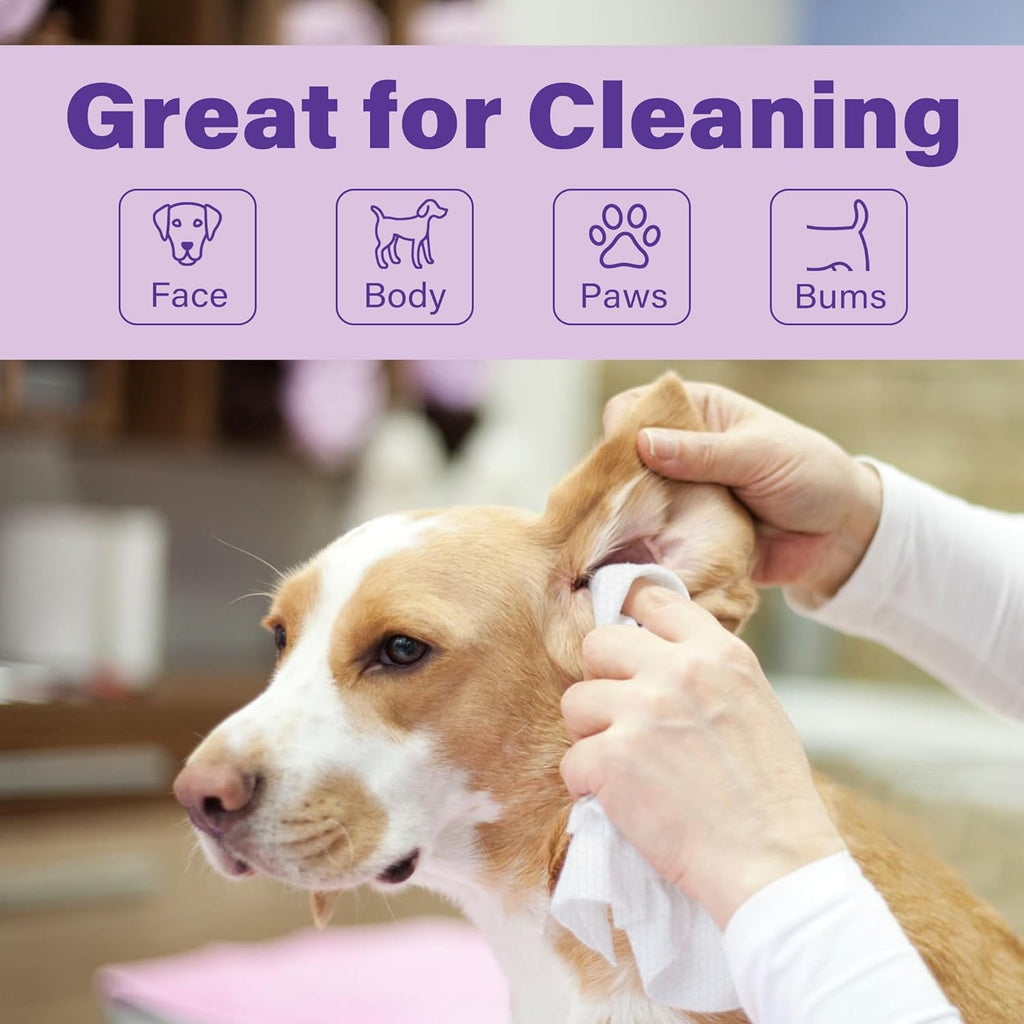 PrimePets Dog Wipes for Paws and Butt, 100 Count, 8" x 8" Hypoallergenic Pet Wipes for Dogs Cats Cleaning Deodorizing, Lavender Scented, Thick Puppy Wipes for Ears, Eyes, Body and Teeth