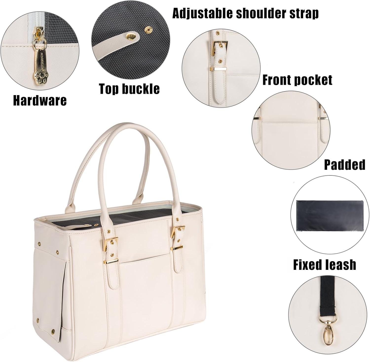 Fashion Pet Carrier Dog Purse Cat Bag Soft-Sided Carriers Travel Airline Approved, Stylish Leather Tote Handbag for Small Animal Puppy Kitten (White)