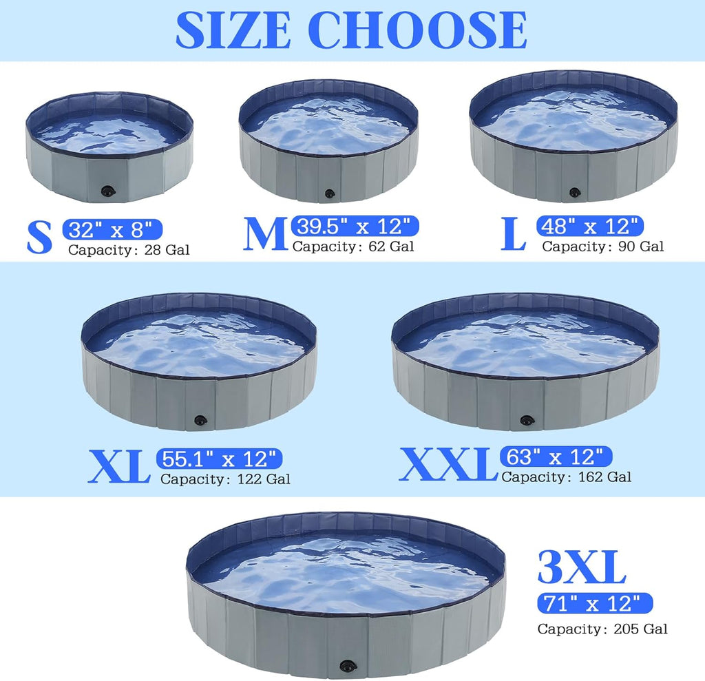 Foldable Dog Bath Swimming Pool Plastic Kiddie Pool Professional Tub Collapsible Grooming Bathtub for Pets Kids Baby and Toddler, 39.5 x 12 Inches Gray
