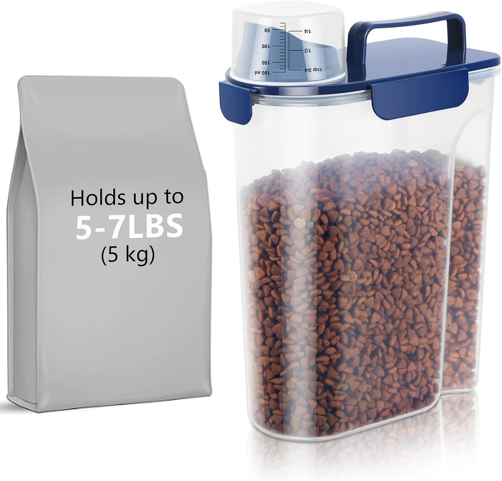 5Lbs Airtight Dog Food Container,Cat Storage Bin, Pet Dispenser BPA-FreeTranslucent Body Upgraded large nozzle for Small Animal Kibble, Bird Bird Seed, Oatmeal, Rice, Flour, Brown Sugart-Royal Blue