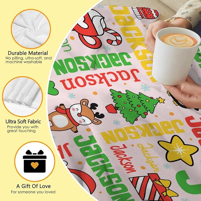 Custom Christmas Blanket | Personalized for Boys Girls | Plush Cozy Name Blanket | Christmas Decor | 60"x80"-Adults/Twin Size