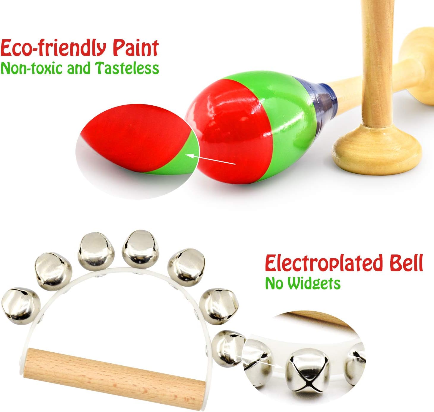 MUSICUBE 7 Pcs Musical Instrument Toys Set for Kids Wooden Percussion Instrument with Hand Drum, Maracas, Triangles, Hand Bell Educational Instrument for Toddler Birthday Gift for Boys Girls Aged 3+