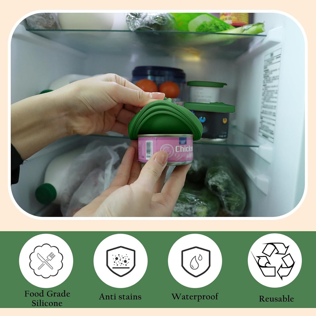 Christmas Pet Set - 3 Cat Food Can Lids & 1 BPA-Free Can Opener | Cute Paw Shape Opener Spatula Spoon for Wet Food | Silicone Spoon & Covers for Dog Cat - Christmas Green