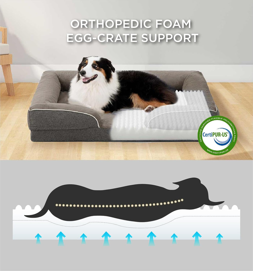 Made4Pets Orthopedic Dog Bed for Extra Large Dogs, Supportive Foam XL Pet Bed Sofa with Washable Removable Cover, Waterproof Large Dog Couch Bed, Non-Slip Bottom and Egg-Crate Foam, Grey