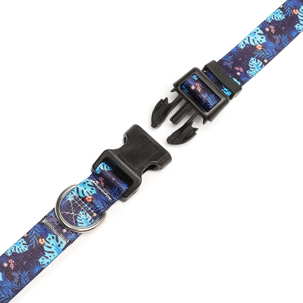 Mercano Adjustable Dog Collar - Special Design Patterns, Soft Nylon Comfortable Durable Pet Collar for Small Medium Large Dogs (XS, Monstera)
