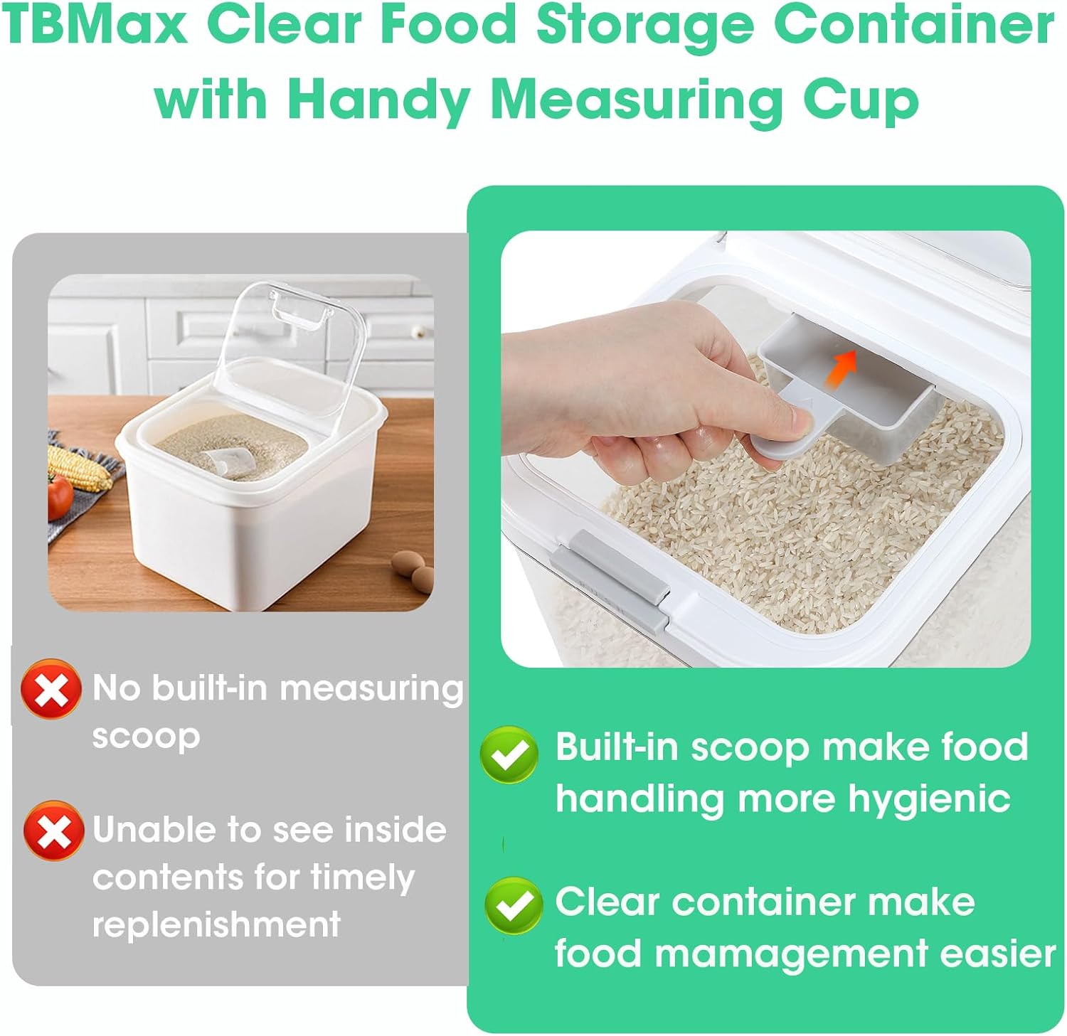 TBMax Rice Flour Storage Container with Automatic Flip-up Lid 25 Lbs | 12.68 Qt, Tall and Narrow Food Storage Flour Bin for Kitchen Pantry Organization, Pet Dog Cat Food Storage Container