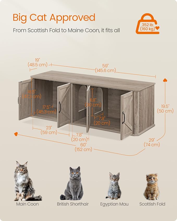 Feandrea Double Cat Litter Box Enclosure, Modern Litter Box Furniture Hidden - Image 5