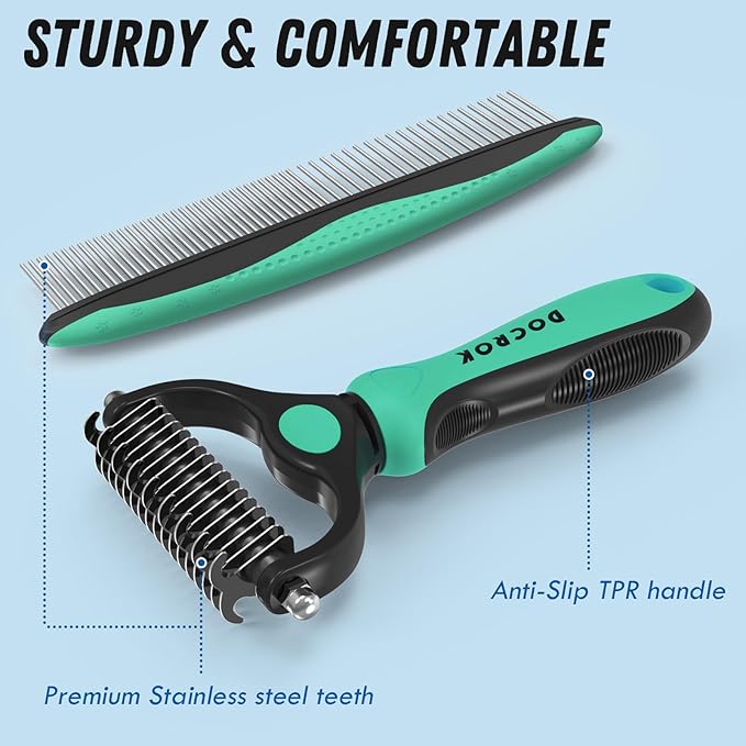 Docrok Pet Grooming Brush and Metal Comb Combo, Cat Brush Dog Brush - Image 6