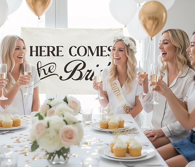 Bachelorette Party Wall Decor Canvas Banner for Bridal Shower Gift-Bride Welcome Decoration,Wedding Decoration Accessories Hanging Rectangular Flag Poster Wall Art,Here Comes the Bride 28.5" L x 20" W