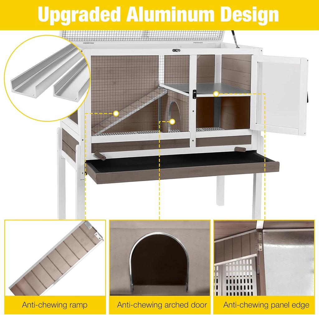 Aivituvin Wooden Guinea Pig Cages Indoor with Removable Stand, Anti Chewing Rabbit Hutch with Ramp and Wire Mesh, 2 Story Small Animals House Habitat with Pull Out Tray (Brown)