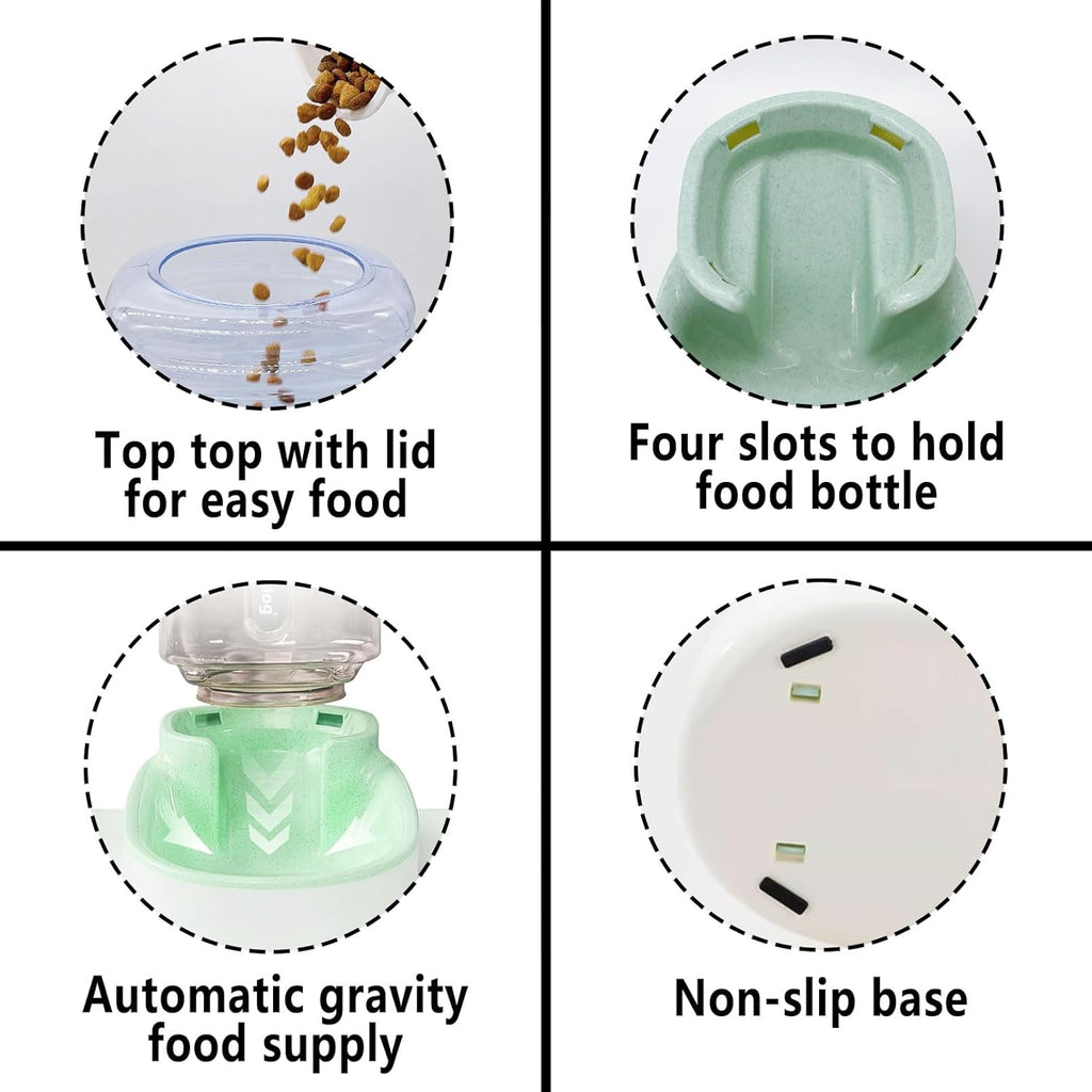 kathson Automatic Cat Feeder 1 Gallon Gravity Dog Food Dispenser Large Capacity Self Feeding Pet Food Bowl Station for Puppy Kitten Rabbit Green