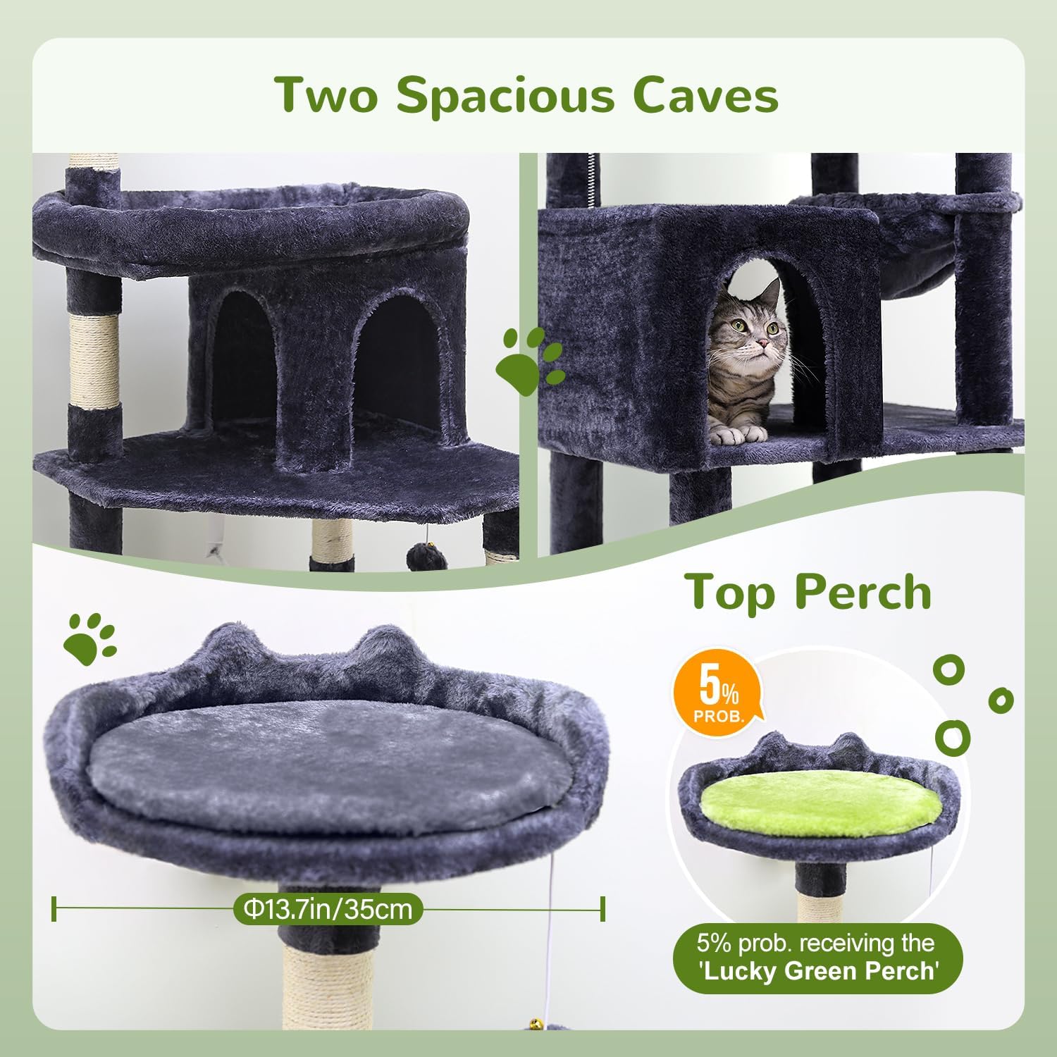 Globlazer Heavy Duty Cat Trees for Large Cats, Sturdy 72in Maine Coon Cat Tree for Large Cats 20 lbs+ Heavy Duty Cat Tower for Adult Biggest Cat with 6 Scratching Posts, Hammock, S72, Dark Gray