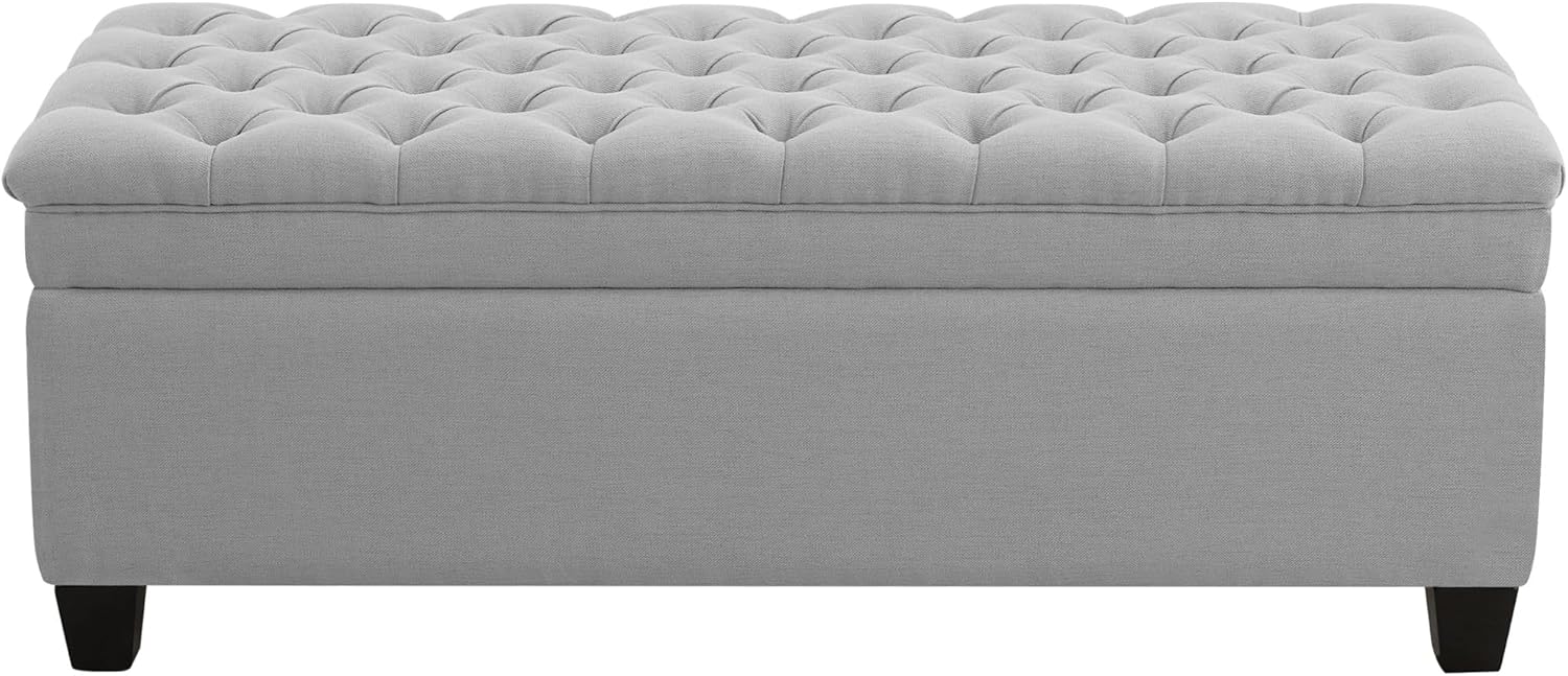 51" Fabric Storage Ottoman Bench, Upholstered Rectangle End of Bed Storage Ottoman Tufted Living Room Bedroom Bench with Safety Hinge, Solid Wood Legs, Loads 500 lb(Light Grey)