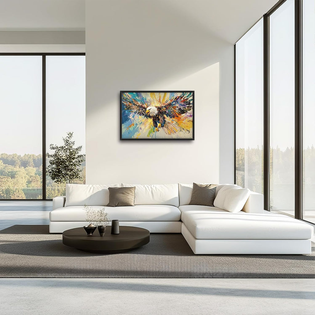 Framed Large Eagle Wall Art, Oversized Bald Wall Decor for Living Room, Colorful Wildlife Animal Canvas Painting Pictures Modern Artwork Home Decoration for Living Room Bedroom Office 36"x24"