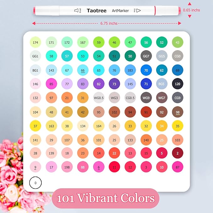 Taotree Alcohol Markers, 101 Colors Artist Markers Pens Set, Dual Tips Chisel & Fine Sketch Art Markers, Art Supplies Kit for Kids Adult Coloring Book, Painting, Drawing, Blending and Sketching