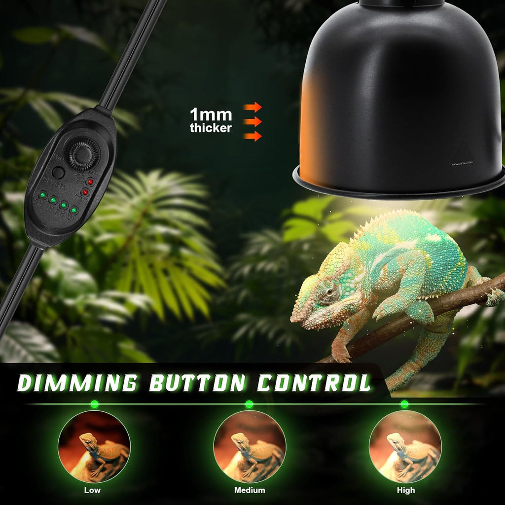 Reptile Light Fixture with Dimming Switch and Timer, 5.5 Inch Deep Dome Reptile Heat Lamp Fixture, Reptile Lamp Fixture Cap for UVB Bulb Basking Heat Bulb for Reptile Glass Terrariums, 2PCS
