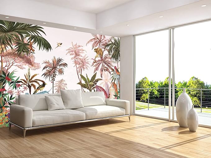 Tropical Wallpaper Botanical Palm Leaf Wall Mural Jungle Forest Rainforest Mural Wallpaper(Not Peel n' Stick)