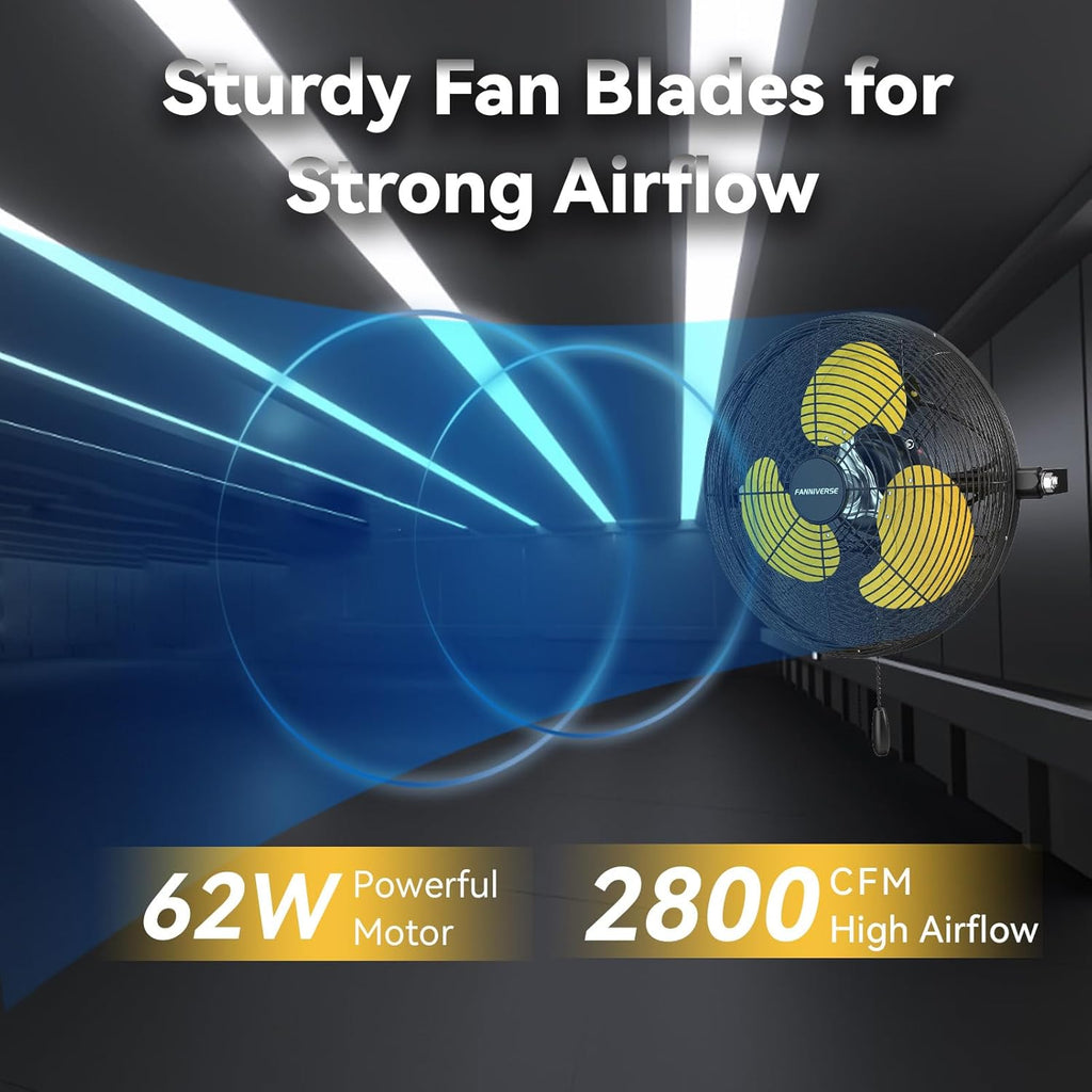 12 Inch Wall Fan Pro Series - Sealed Motor High Velocity Wall Mount Fans for Commercial, Residential, Warehouse, Covered Patio, Shop, Garage, Barn, Gazebo 3 Speed 2800 CFM UL Safety Listed