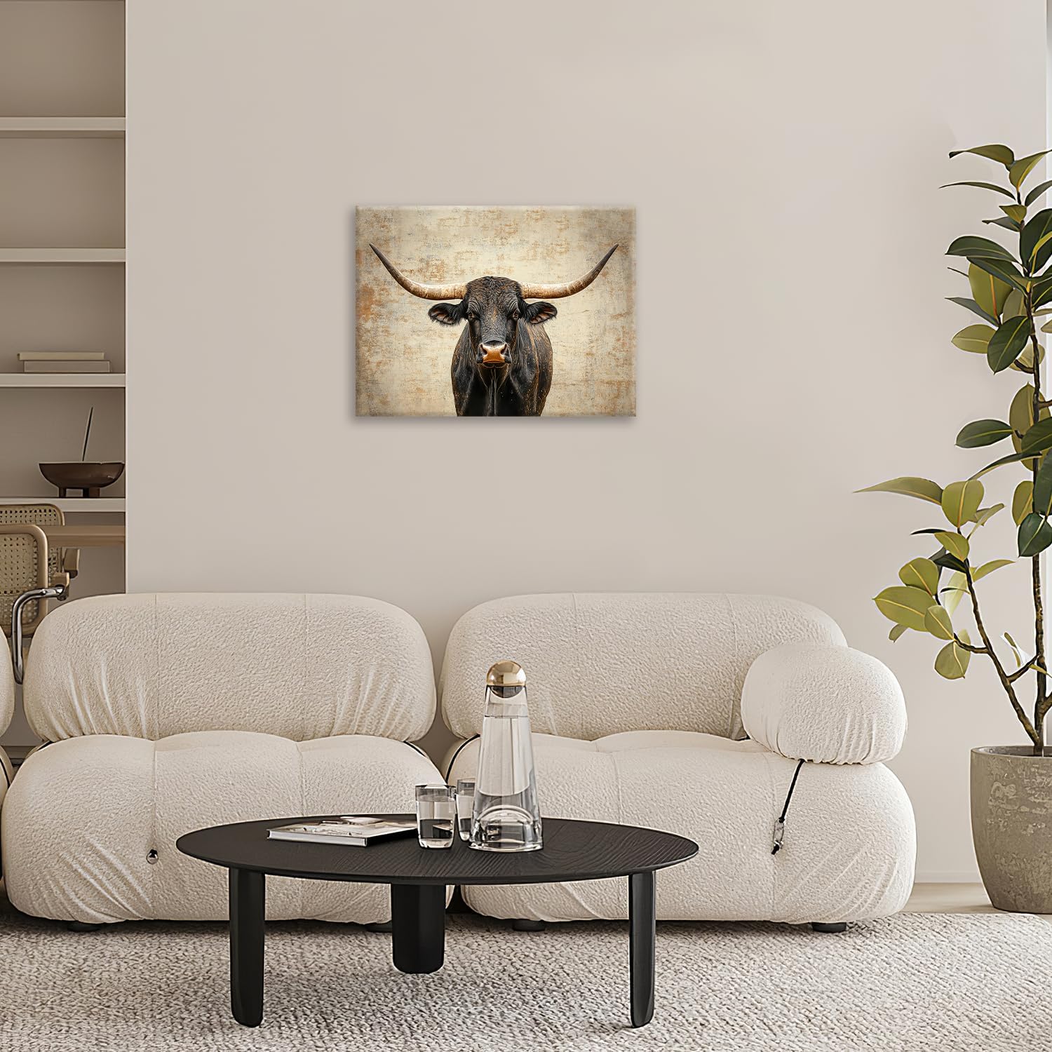 Rustic Highland Cow Pictures Wall Art, Farmhouse Black Cow Bathroom Wall Decor Animal Framed Painting Canvas Artwork for Bathroom Bedroom Living Room Decorations 20"L x 16"W