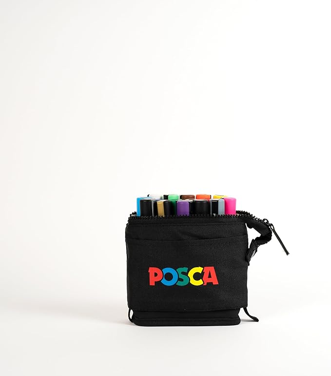 Posca Exclusive Holiday 5M Paint Markers Gift Set of 16 with Carrying Case, Great for Kids and Adults, Acrylic Art Markers for Coloring Christmas Decorations, Canvas, Wood, Glass and Metal