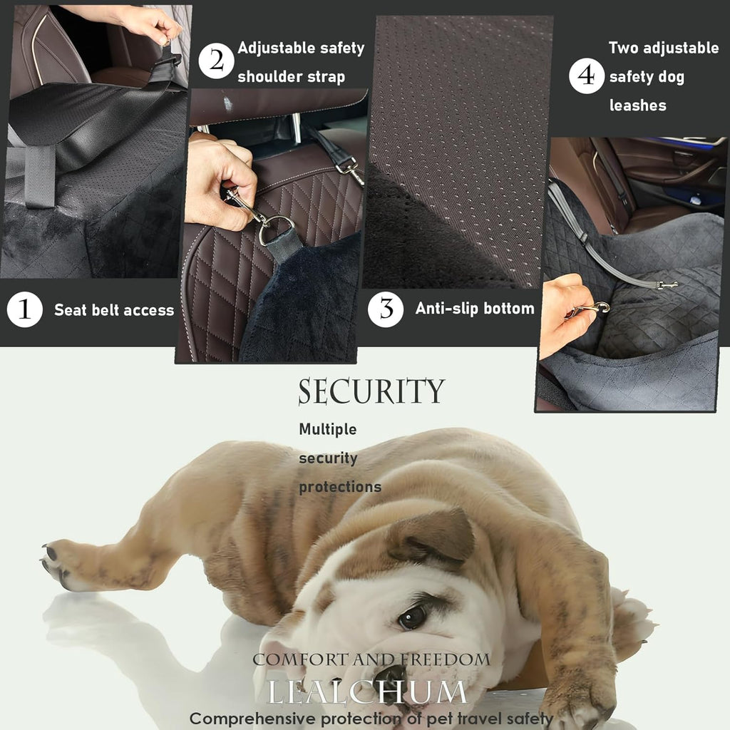 Dog Booster Car Seat,Ultra Soft Fabric & Filling Memory Foam,Elevated Cushion,3 Straps & Safety Belt Channel,Anti-Slip Base,Fully Detachable and Washable(Beige,Medium)
