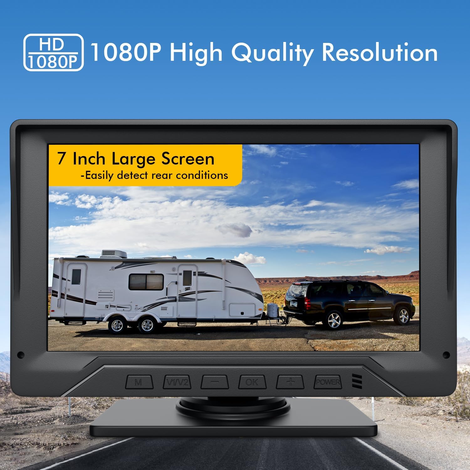Dual RV Backup Camera Plug and Play, 7'' Backup Camera for Truck Trailer, No Delay, 1080P HD, 2 Channels, 150° Wide Angle, DIY Guide Lines, Night Vision, IP69 Rear View Camera