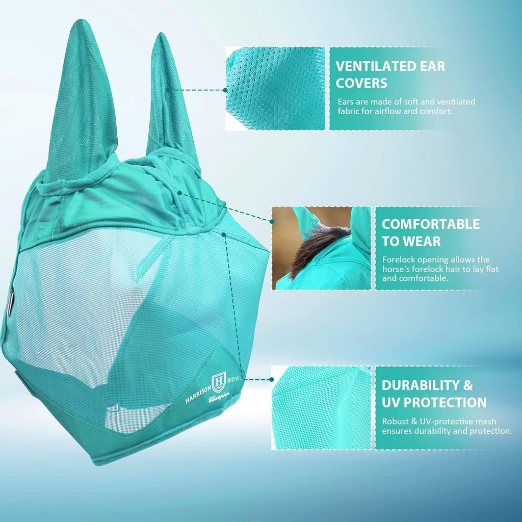 Harrison Howard UV-proof Multi-Function Fabrics Thick Fleece Padding Horse Fly Mask Half Face with Ears Mint Arabian Medium