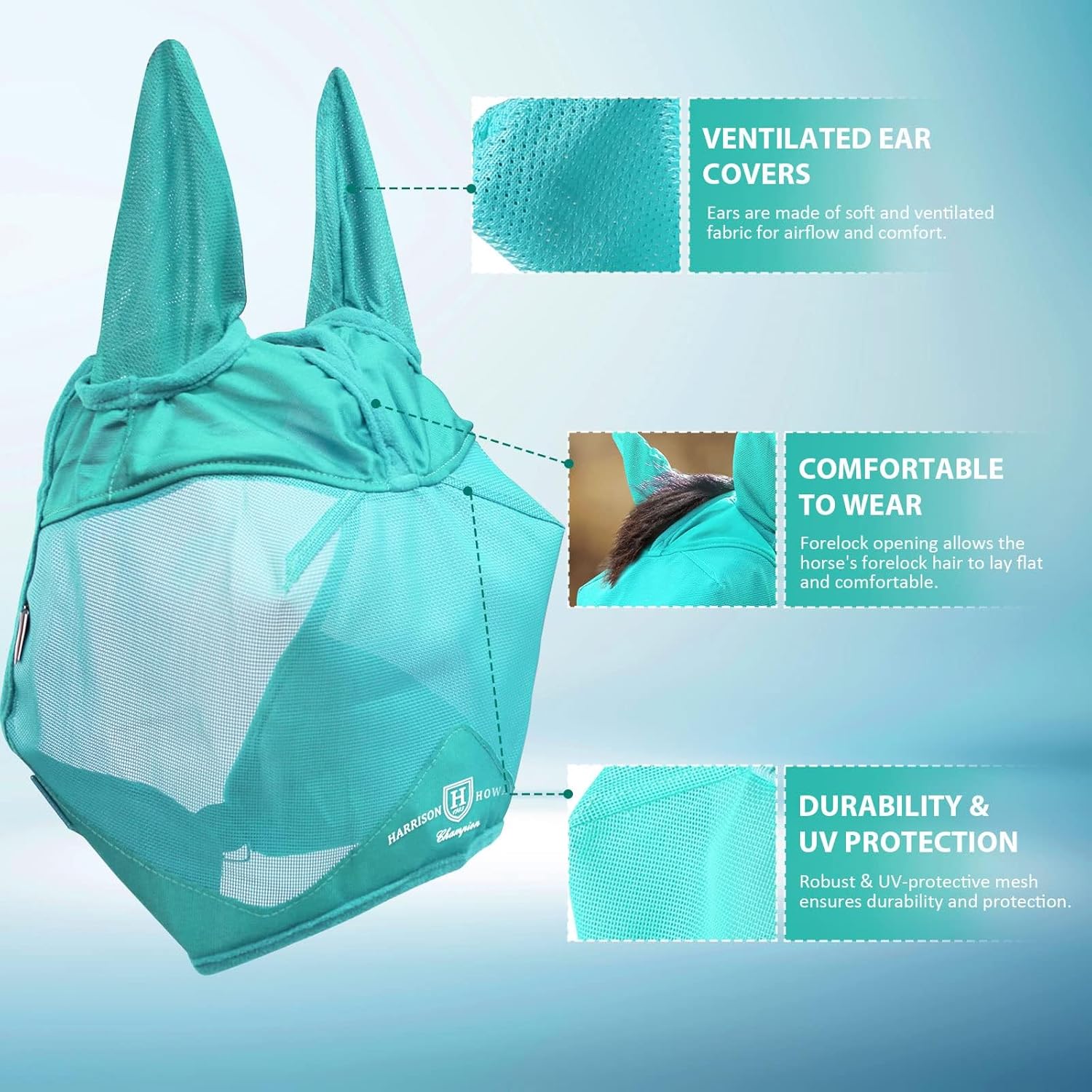 Harrison Howard UV-proof Multi-Function Fabrics Thick Fleece Padding Horse Fly Mask Half Face with Ears Mint Arabian Medium