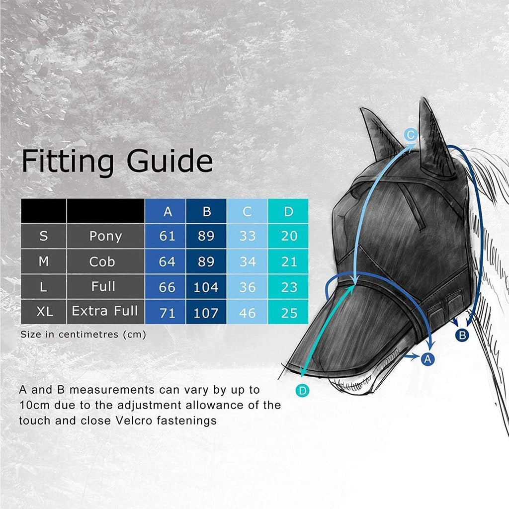 Harrison Howard CareMaster Horse Fly Mask Half Face with Ears Black/Silver Retro Small Pony
