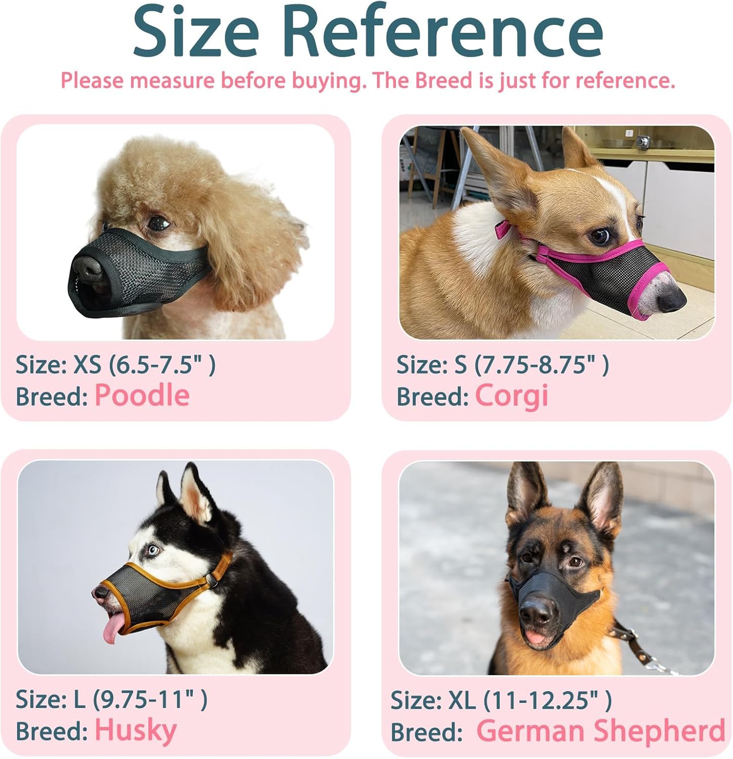 LUCKYPAW Dog Muzzle, Mesh Muzzle for Large Medium Small Dogs, Soft Mouth Guard for Biting Chewing, Breathable Mouth Guard with Adjustable Strap for Training(Hot Pink, XS(Snout:6.5"-7.5"))