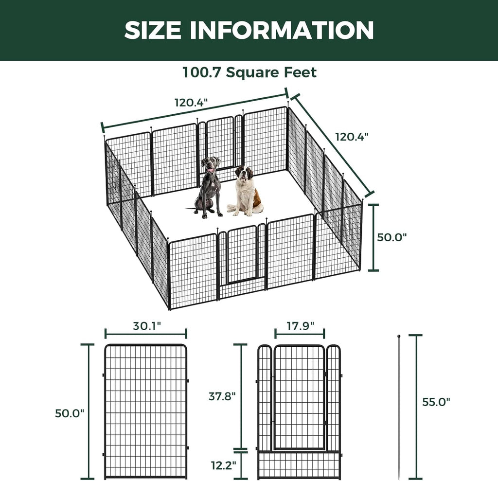 FXW Rollick Unleashed Dog Playpen for Indoor, Yard, RV Camping, 50 inch 16 Panels for Large Dogs, Black│Patented