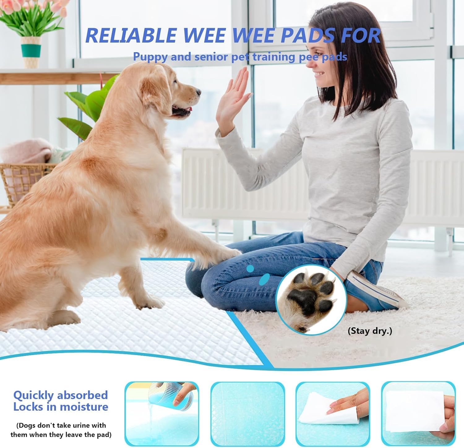 XXXL Puppy Pee Pads for Dogs 31"x47" 40 Count, Pee Pads Extra Large, Leak-Proof & Super Absorbent Dog Pee Pads, Thicken Disposable Potty Pads Puppy Training Pads for Cats Rabbits