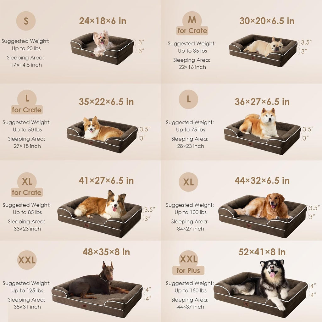 EHEYCIGA Orthopedic XL Dog Beds, Waterproof Memory Foam Dog Bed for Extra Large Dogs, Non-Slip Bottom and Egg-Crate Foam Big Pet Couch Bed with Washable Removable Cover, Brown